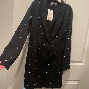 Black coat dress with pearls. Never worn
